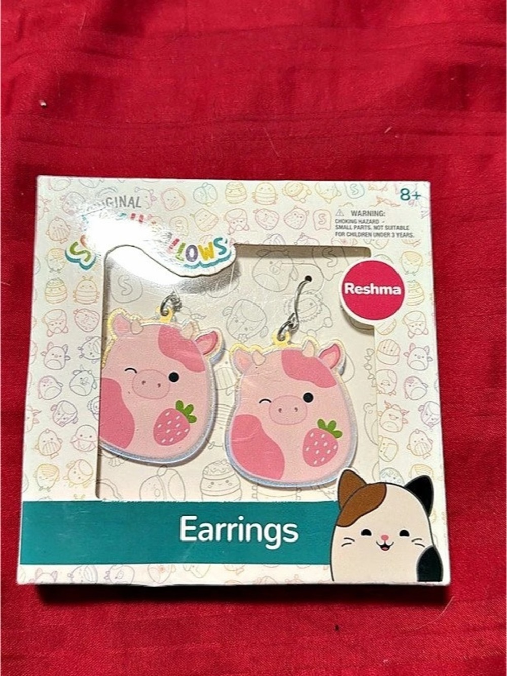 Squishmallow Pink strawberry cow Earrings NWT